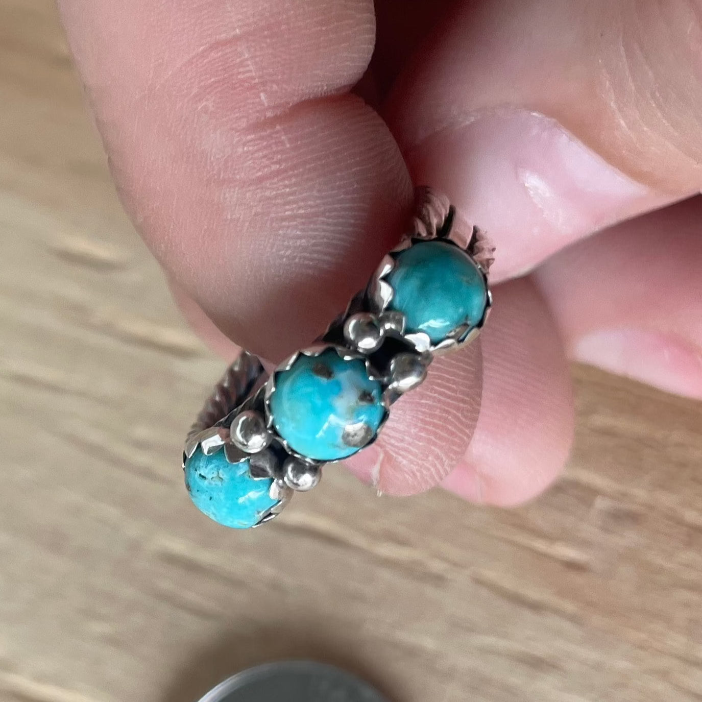 3 Stone Turquoise Ring w/ Rope Design