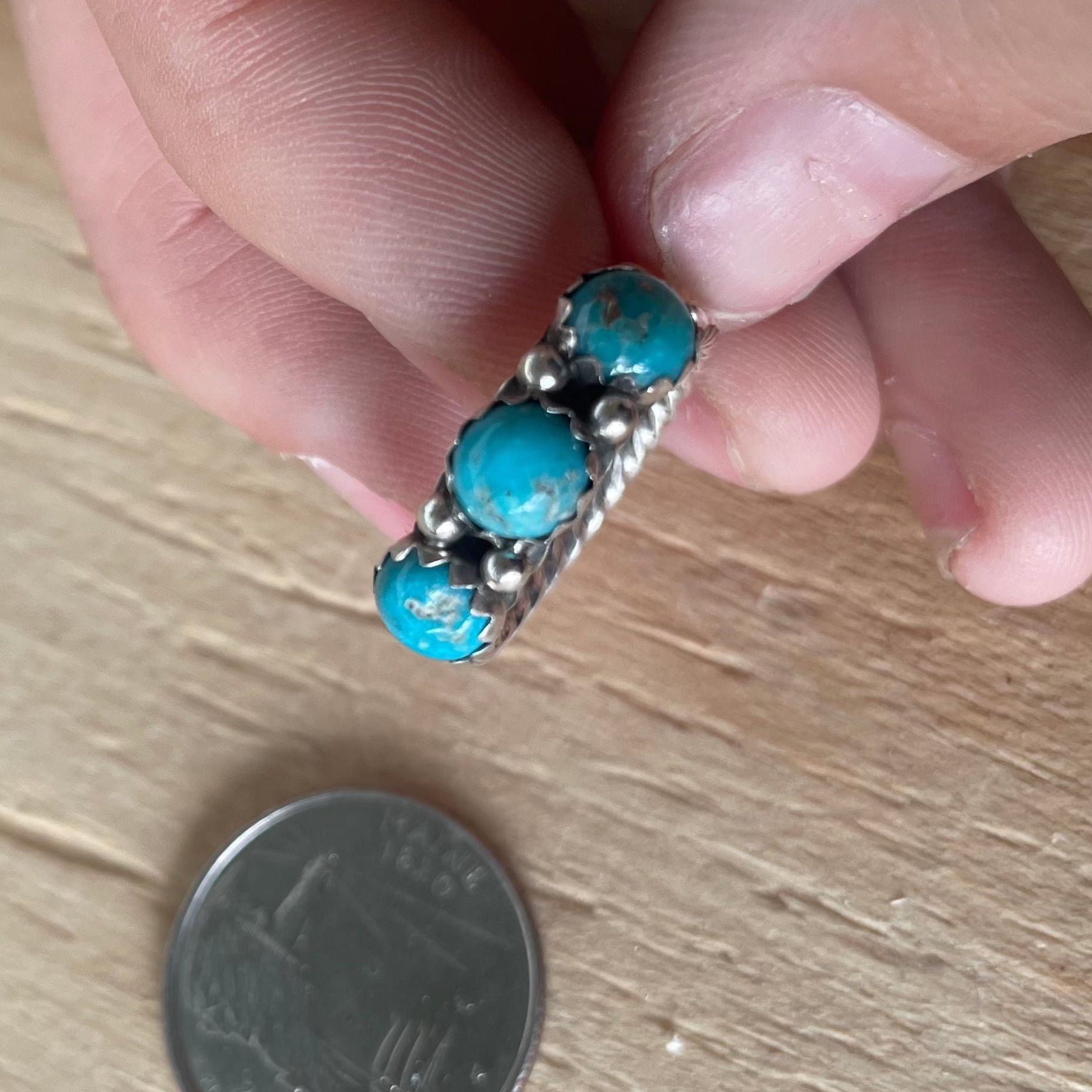 3 Stone Turquoise Ring w/ Rope Design