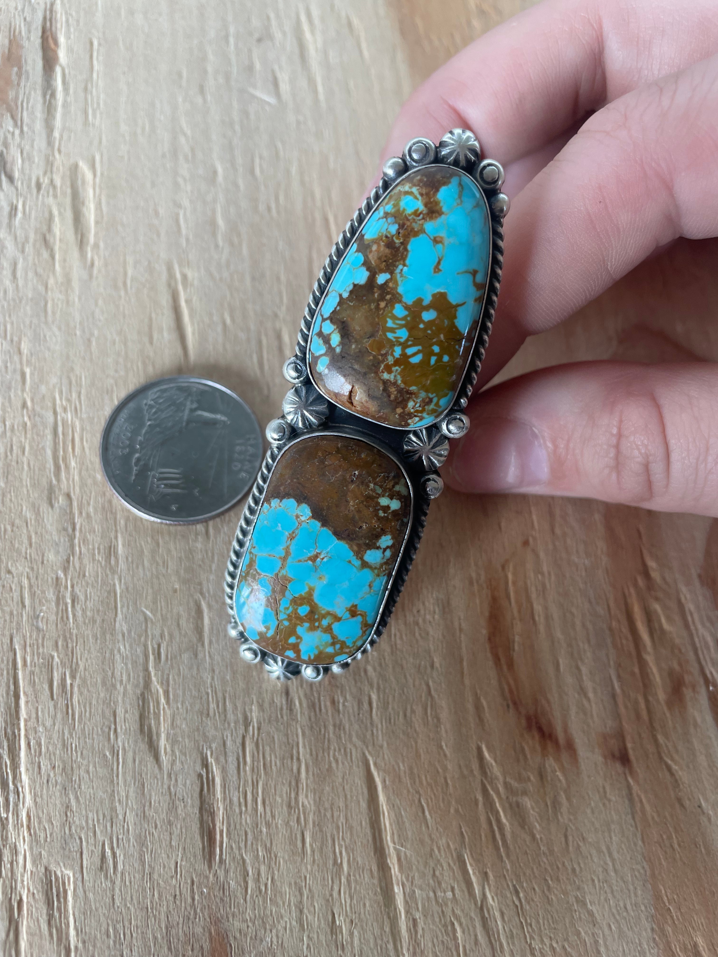 Large 2 Stone #8 Turquoise Ring
