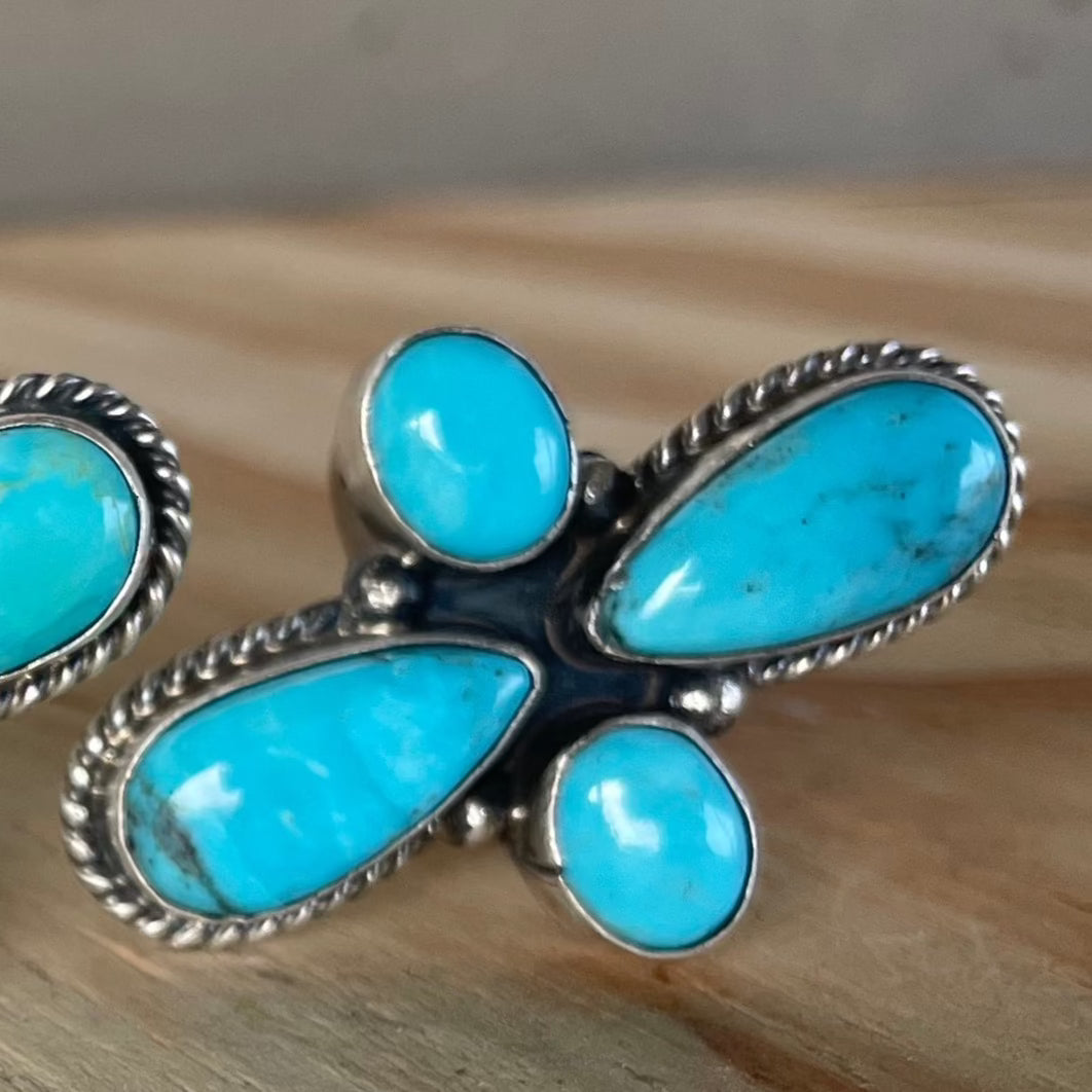 4 Stone Turquoise Cross Ring Adjustable