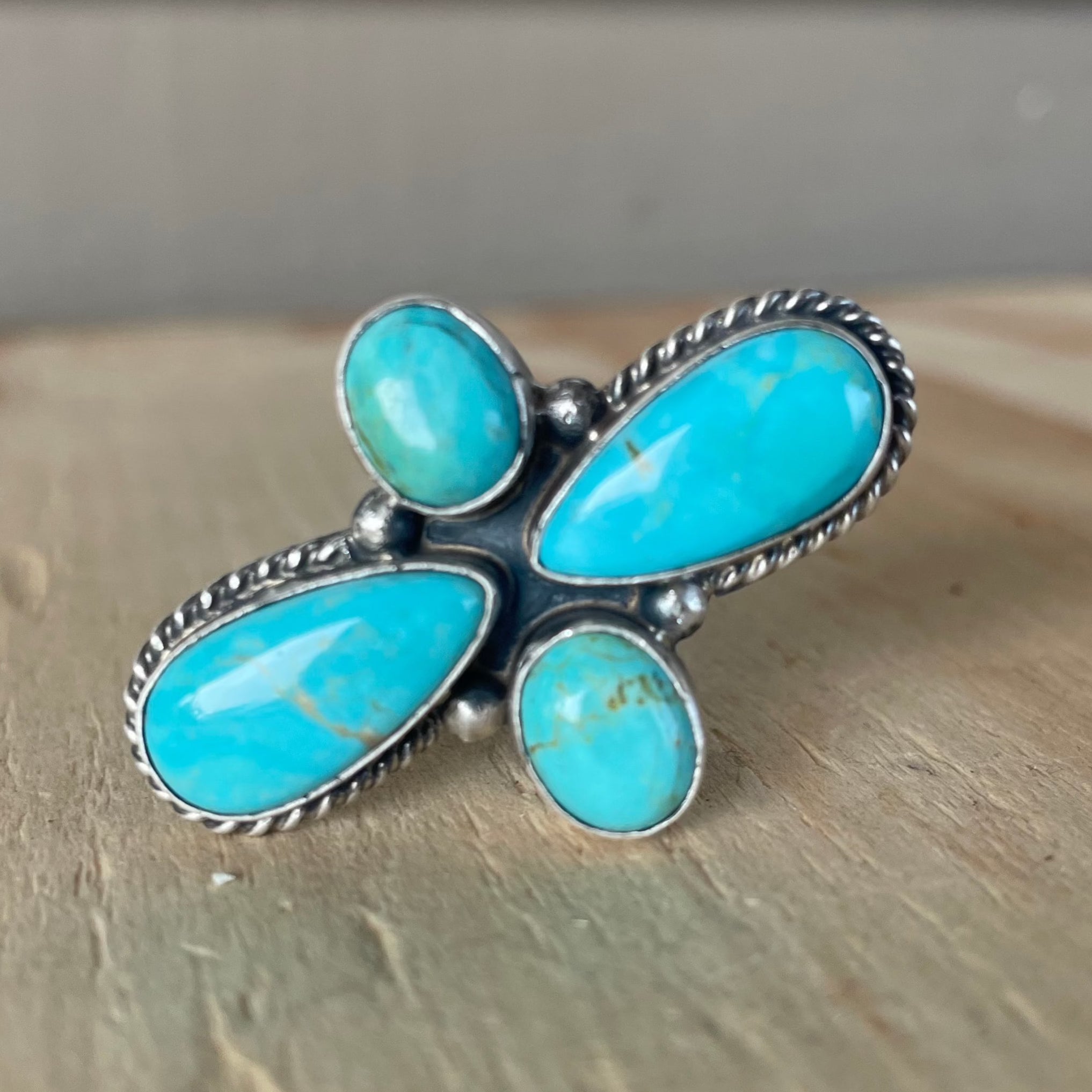 4 Stone Turquoise Cross Ring Adjustable