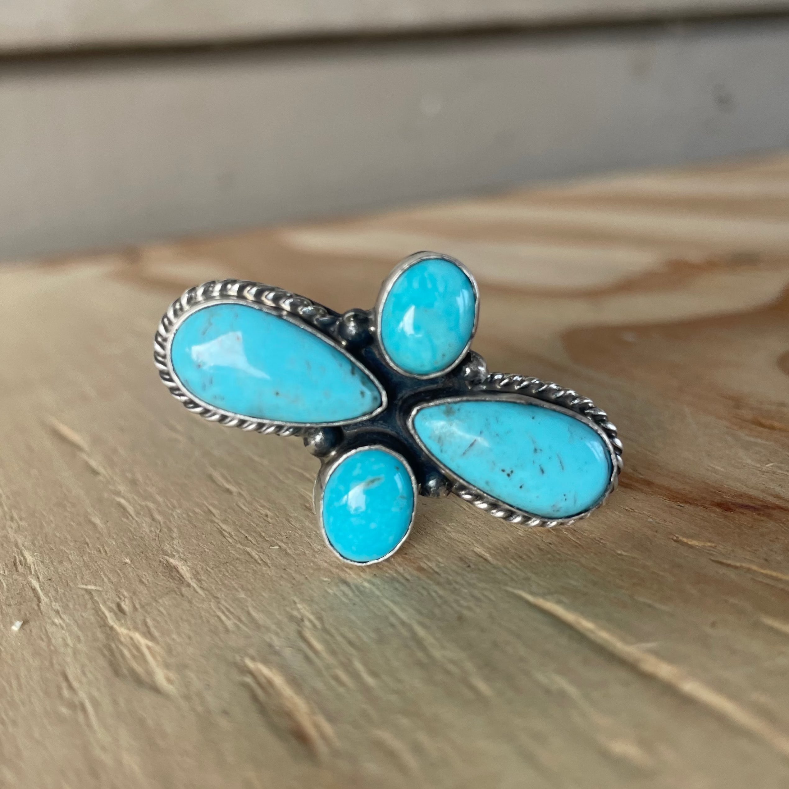 4 Stone Turquoise Cross Ring Adjustable